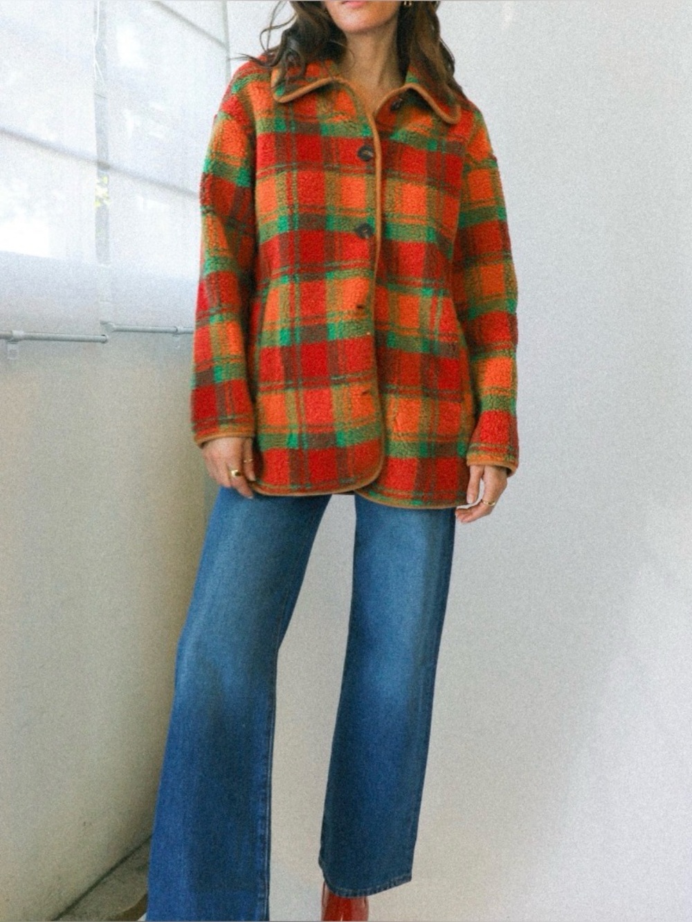 Lisa Says Gah Jesse Sherpa Plaid Coat Jacket M/L G - Picture 2 of 9